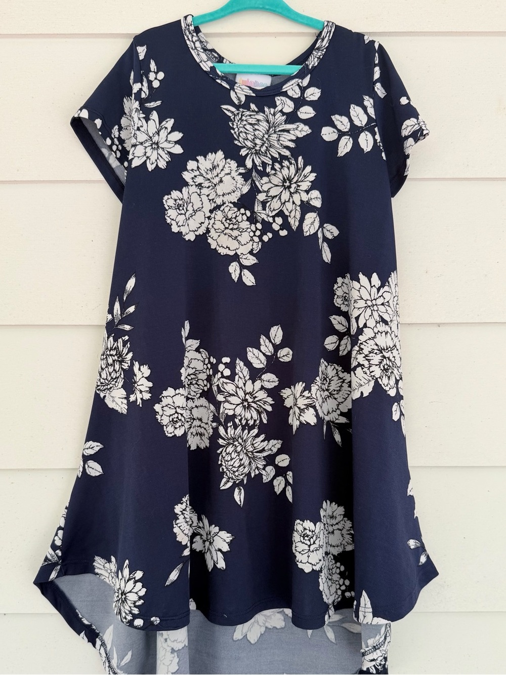Girls Navy Blue Floral Swing Dress - White Blooms LuLaRoe Scarlett 8